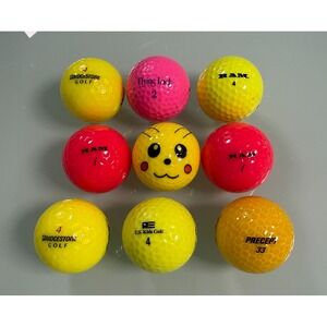Set of 9 Assorted Colored Golf Balls, Pikachu, Bridgestone, Precept, ECT